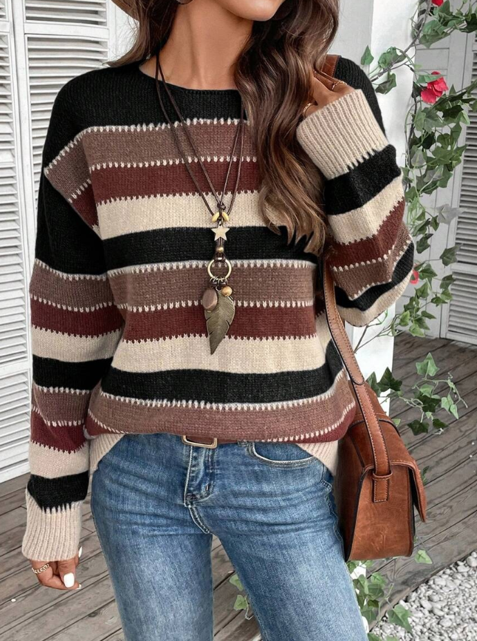 Pull tricoté pour femme, rayé, chaud, automne