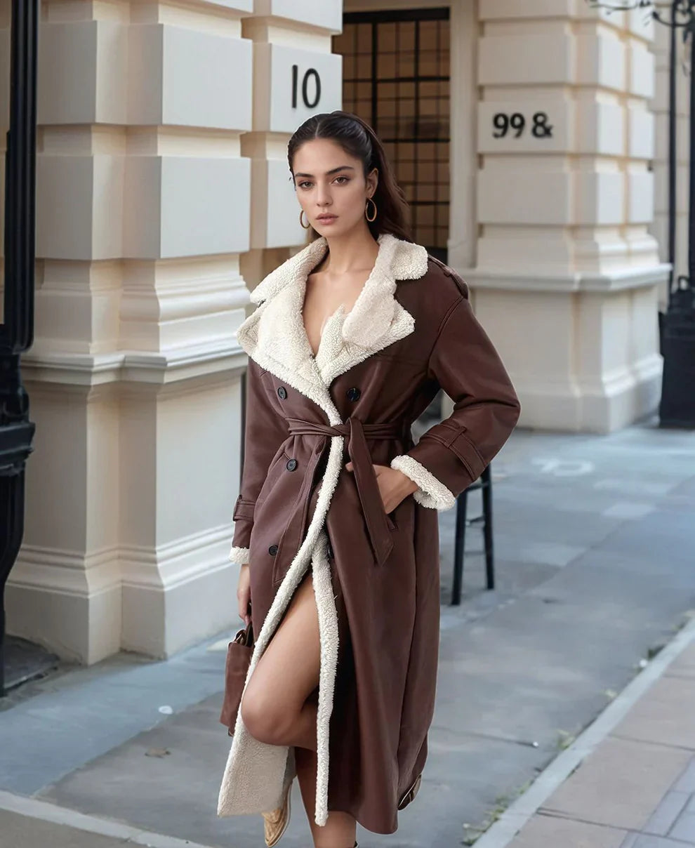 Damen Wintermantel Lang Fleece Teddykragen - IdealeKleiden