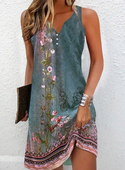 Robe d'été pour femme avec motif floral et col en V