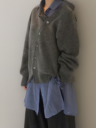 Elegante Strickjacke Wollmischung Asymmetrisch Lockere Passform - IdealeKleiden