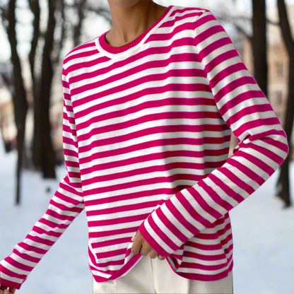 T-shirt manches longues confortable rayé col rond coton