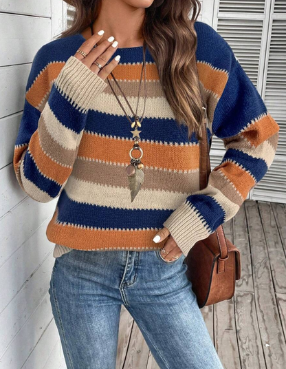 Pull tricoté pour femme, rayé, chaud, automne