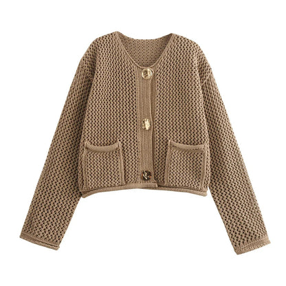 Gilet d'automne femme boutons dorés