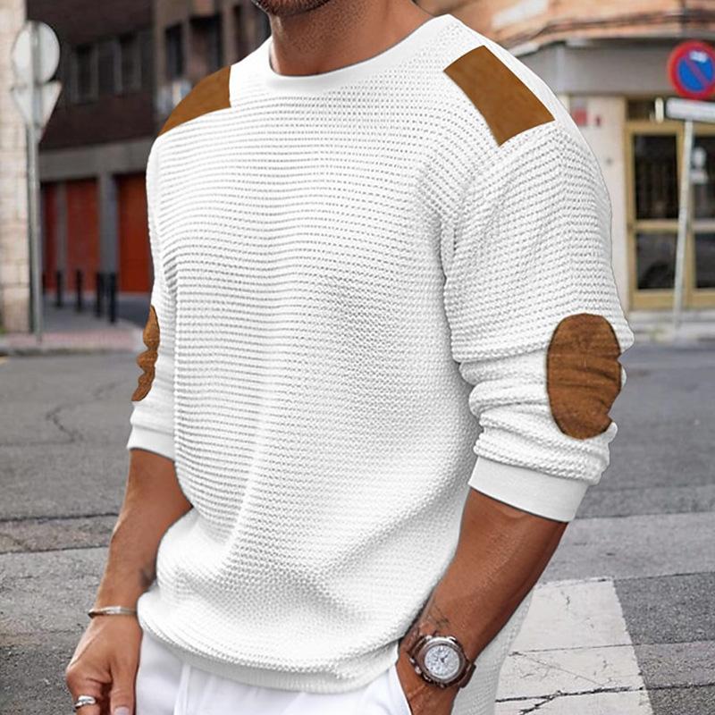 Elegantes Kleid | Weißer Strickpullover mit Braunem Leder Look - IdealeKleiden