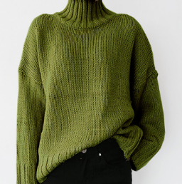Stylischer Grasgrüner Oversized Rollkragenpullover für Winter - IdealeKleiden