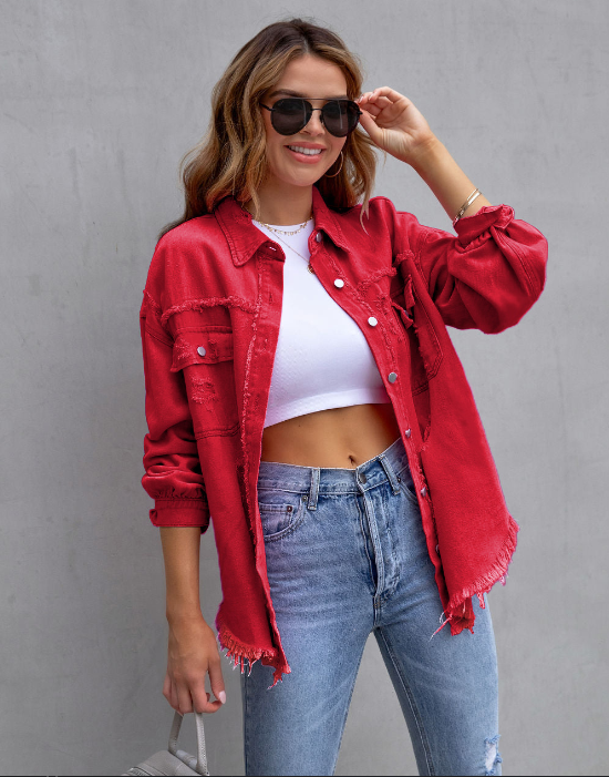 Veste en jean déchirée style oversize