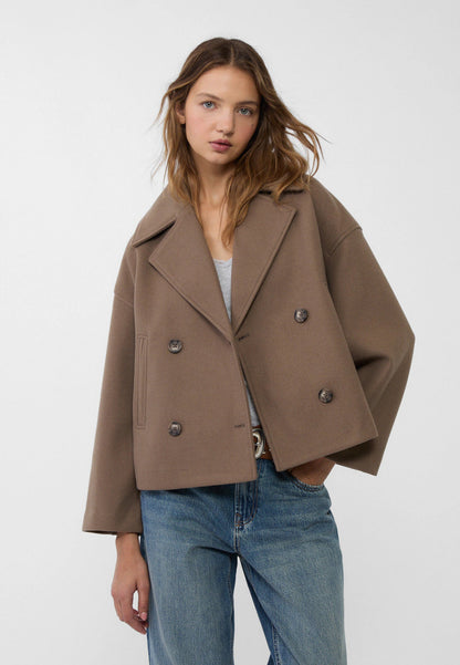 Manteau court femme hiver élégant double boutonnage