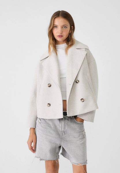 Kurzer Damen Wintermantel Zweireihe Elegant - IdealeKleiden