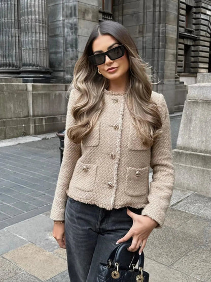 Veste élégante pour femme en tweed, modèle court
