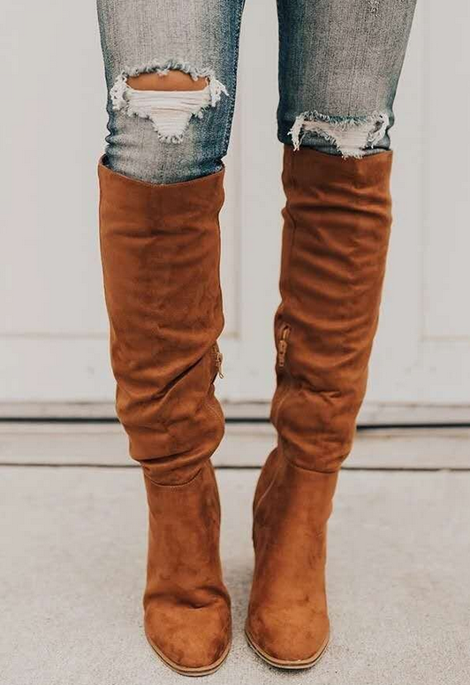 Stylische Wildleder Stiefel Kniehoch - IdealeKleiden