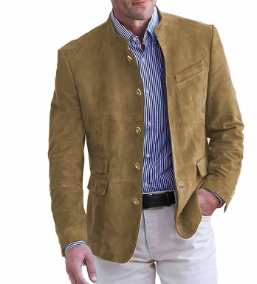 Blazer homme en daim coupe ajustée col mandarin