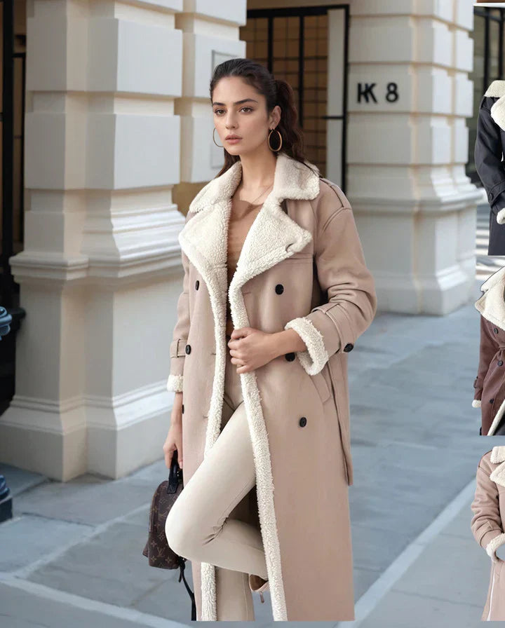 Manteau d'hiver long femme col teddy en polaire