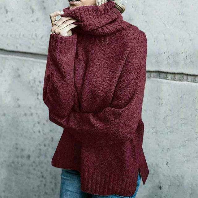 Pull tricoté pour femme, grande taille, col roulé, modèle d'automne