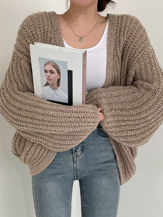 Oversized Strickjacke Langärmlig Offene Vorderseite - IdealeKleiden
