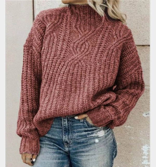 Pull femme laine torsadé col montant