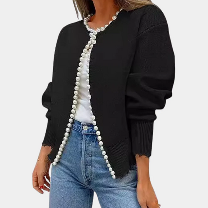 Gilet tricoté doux pour femme, confortable, boutons perles