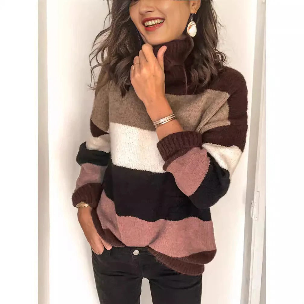 Pull tricoté femme, laineux, décontracté, rayé