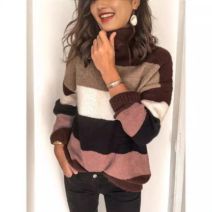 Pull tricoté femme, laineux, décontracté, rayé