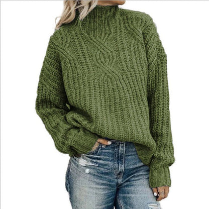 Pull femme laine torsadé col montant