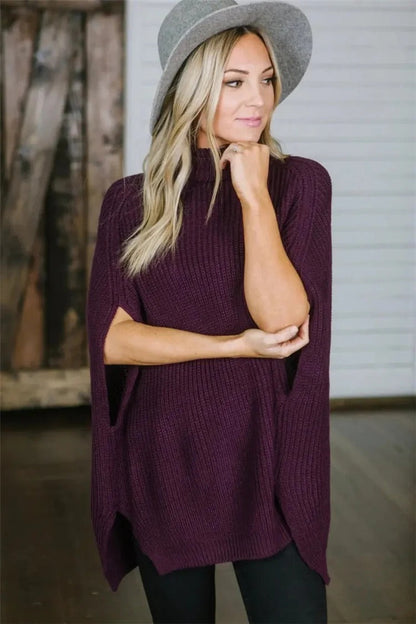 Poncho oversize avec col large et mélange de laine