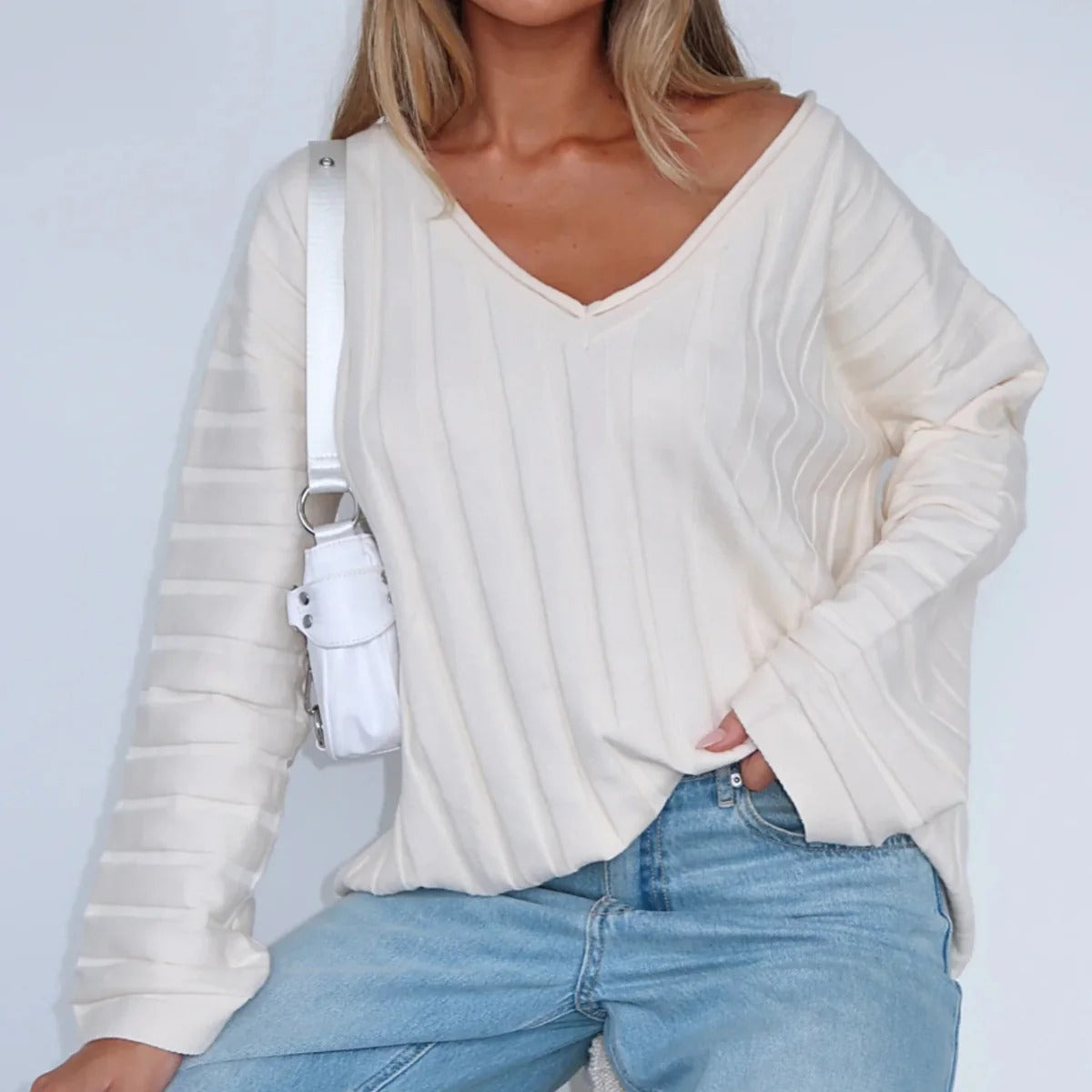 Robe Femme Col V Doux Bouclé Mélange Laine