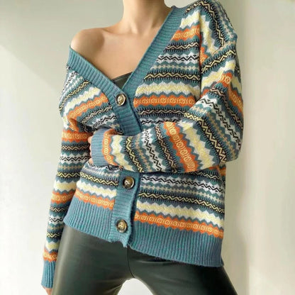 Cardigan ample à col en V et motifs