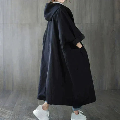 Trench-coat oversize à capuche en coton doux