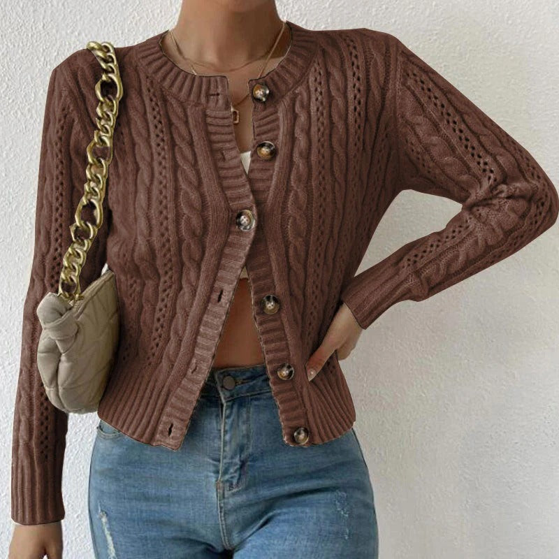 Cardigan femme manches longues en mélange de laine tricot torsadé