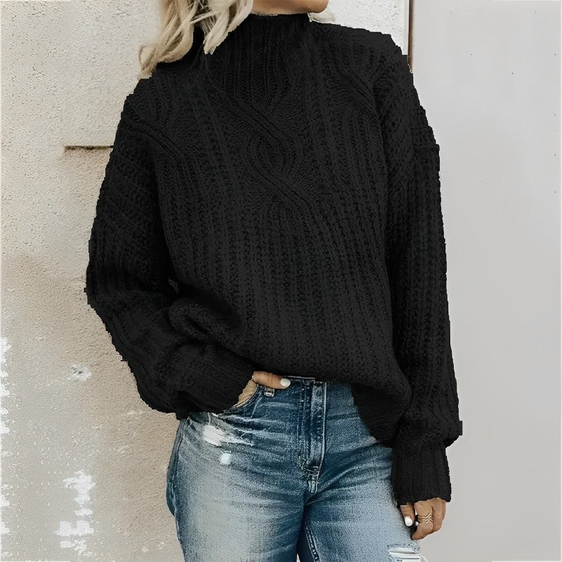 Pull en tricot torsadé doux et confortable en laine mélangée grande taille avec manches raglan