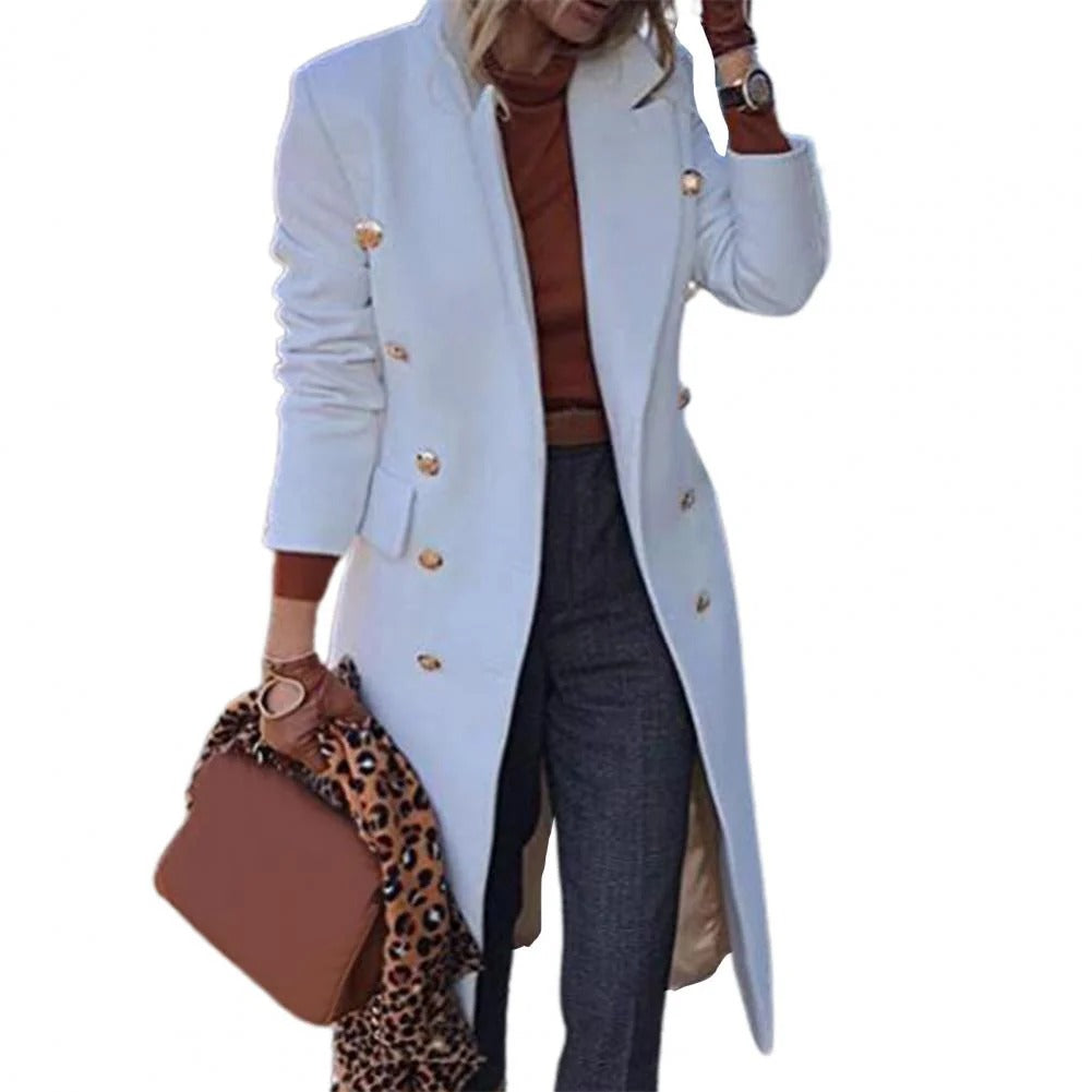 Manteau en laine élégant pour femme, coupe ajustée, longueur genou