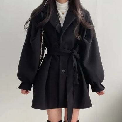 Damen Trenchcoat Wollmix Gürtel Mittellang - IdealeKleiden