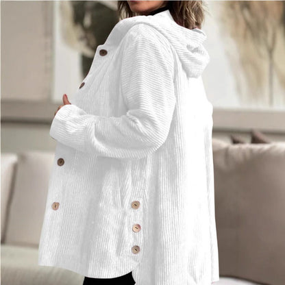 Robe classique en velours côtelé Décontracté Capuche Boutons Longueur genou