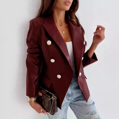 Blazer en cuir pour femme, coupe cintrée moderne, manches longues