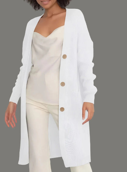 Long cardigan femme coupe ample douce avec boutons et poches