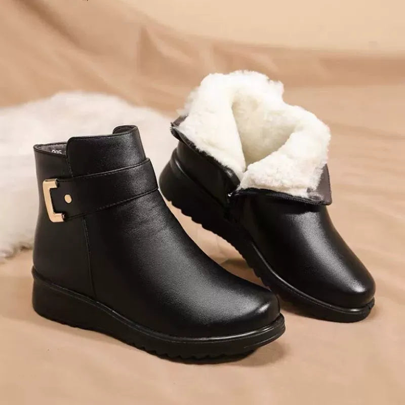 Bottines Doublées Chaudes Cuir Boucle