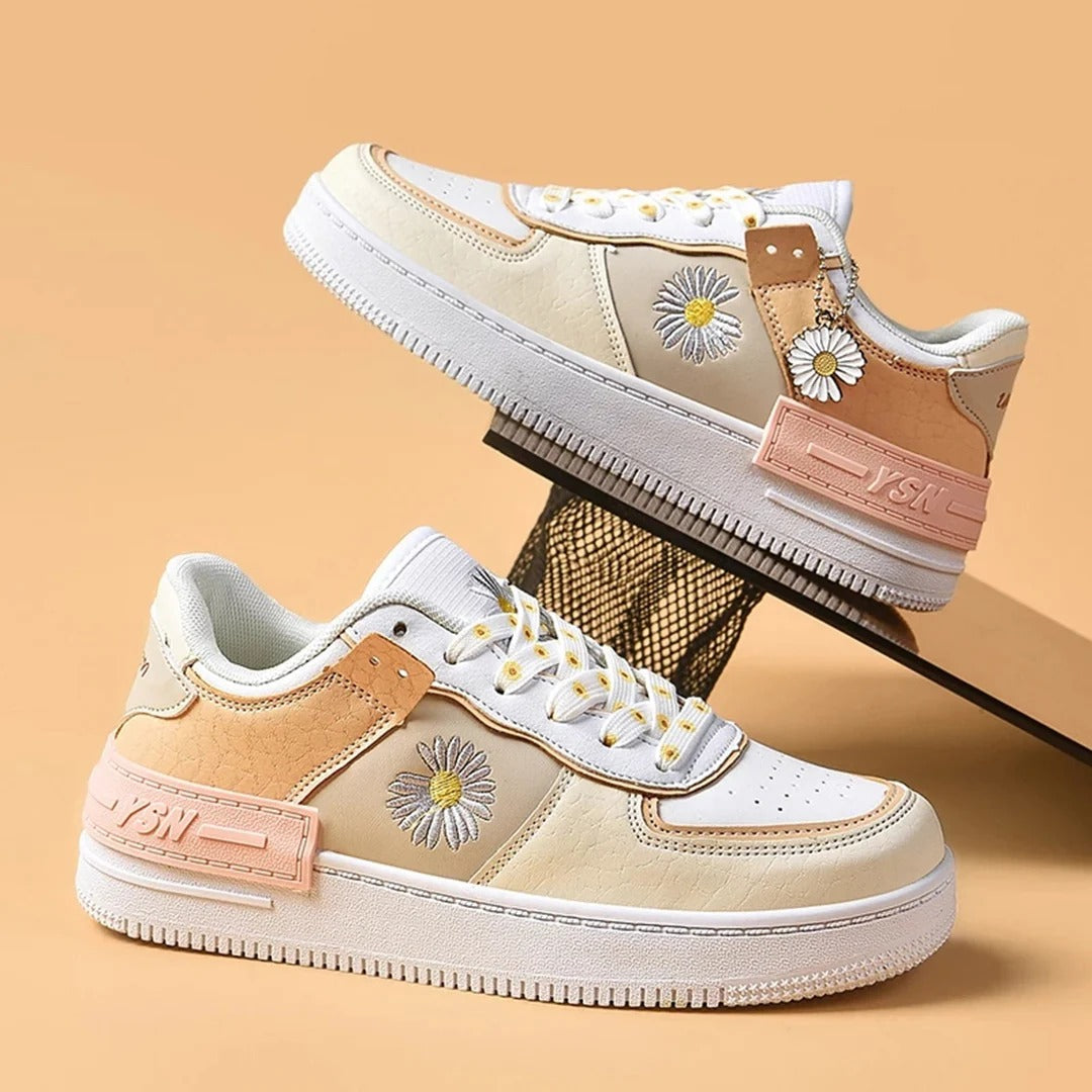 Baskets basses pour femmes respirantes à lacets confort aspect cuir