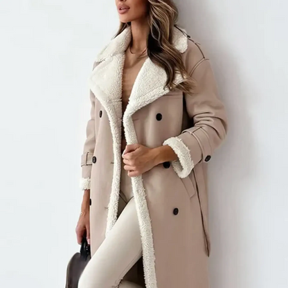 Trench-coat de luxe long doublé en peau lainée d'agneau Hiver