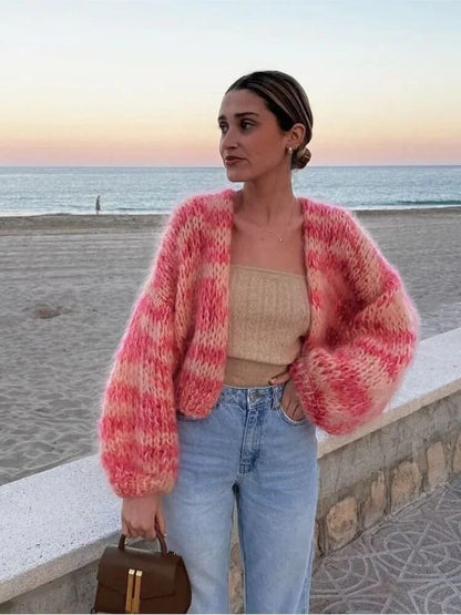 Cardigan court en laine mélangée pour femme