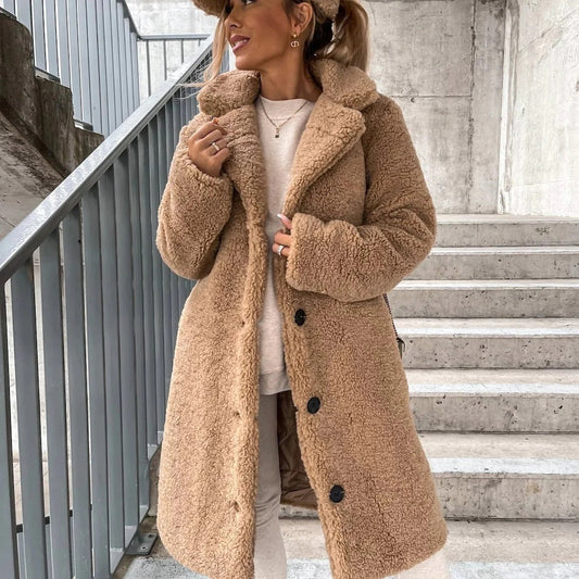 Übergrößer Teddy Mantel Weich Faux Fur Knöpfe - IdealeKleiden