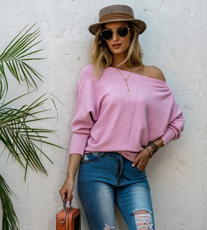 Übergrößenes Strickkleid Off Shoulder Weich - IdealeKleiden