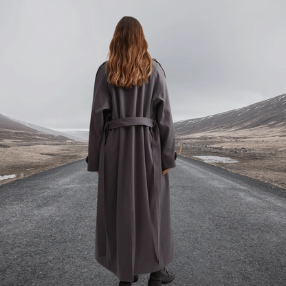 Trenchcoat Damen Lang Elegant Gürtel Klassisch - IdealeKleiden