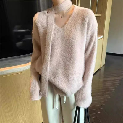 Grande robe en laine oversize col en V moderne