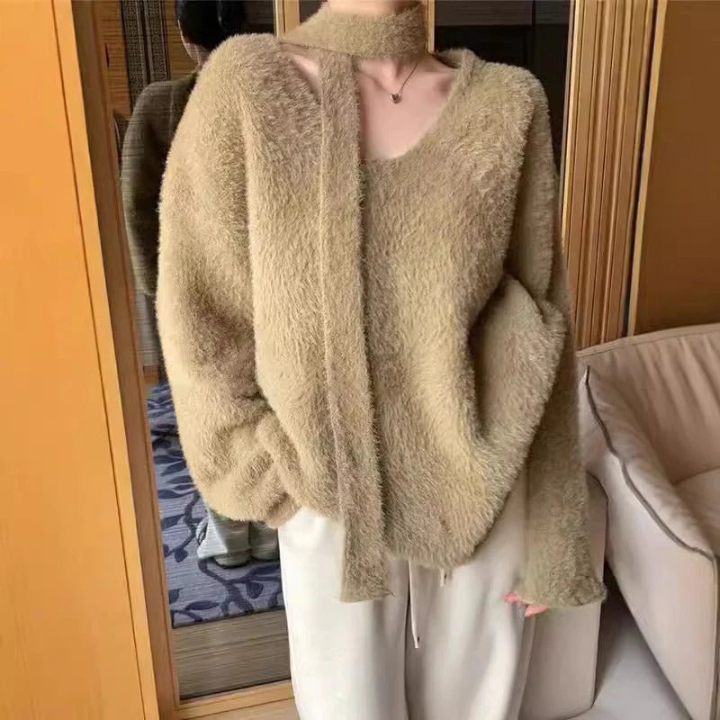 Grande robe en laine oversize col en V moderne