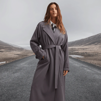 Trench-coat long et élégant pour femme avec ceinture, classique