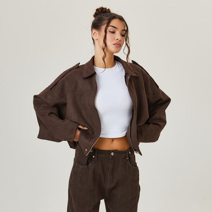 Élégante veste en cuir style bomber