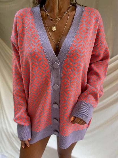 Grand cardigan oversize col V mélange de laine