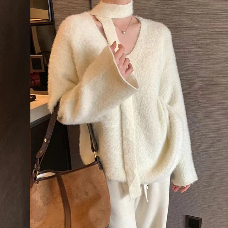 Grande robe en laine oversize col en V moderne