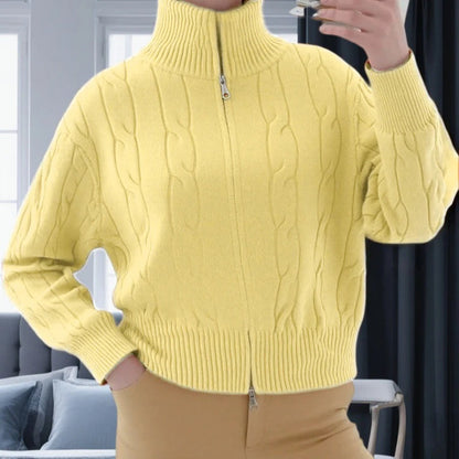 Robe femme Mélange de laine Coupe décontractée Col montant Fermeture éclair