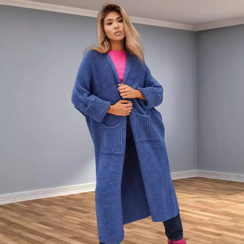 Strickmantel Oversized mit V-Ausschnitt und Taschen - IdealeKleiden
