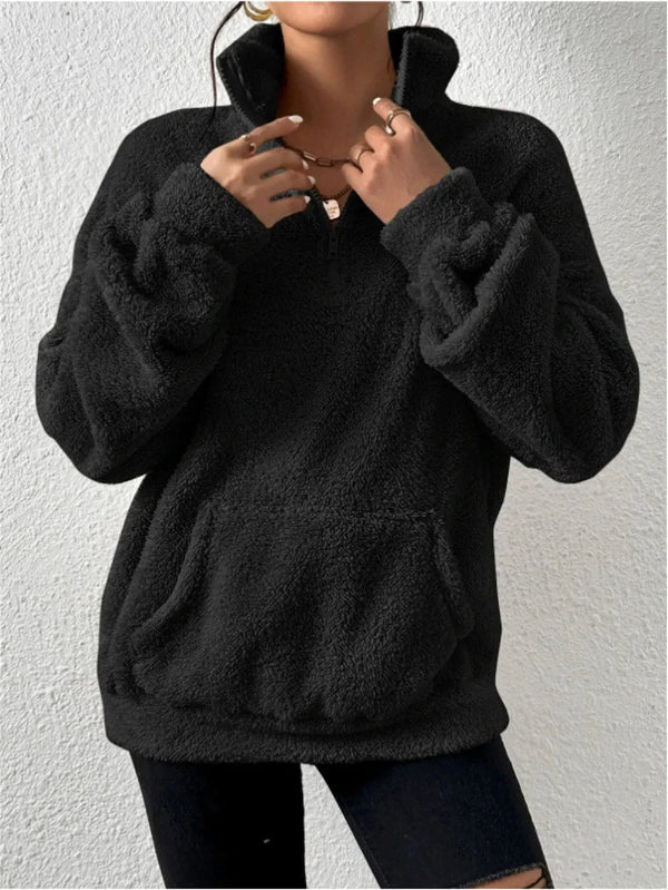 Große Damen Fleece Pullover mit Kapuze - IdealeKleiden